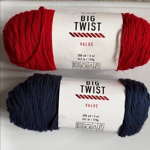 Big Twist yarn
Size 6 oz each
Color: deep red& dark denim